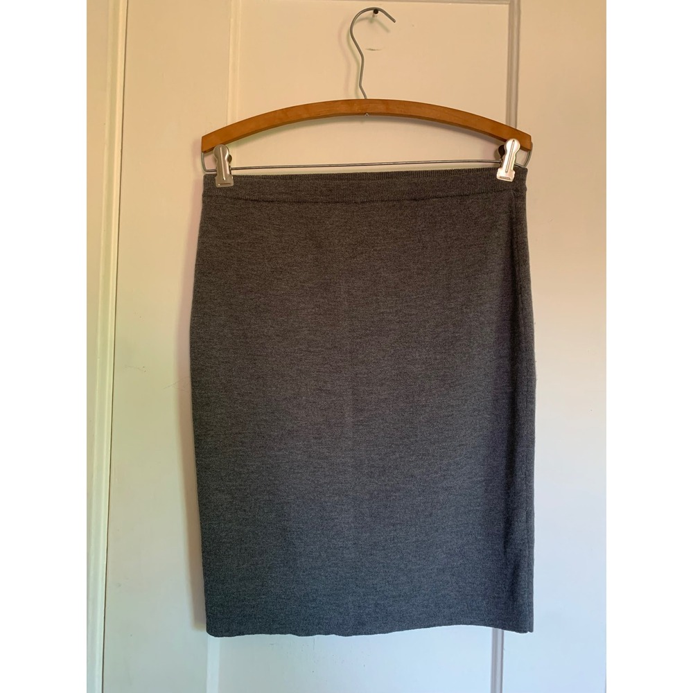Eileen Fisher Petite PS Gray 100% Italian Wool Knit Pencil Skirt Minimalist